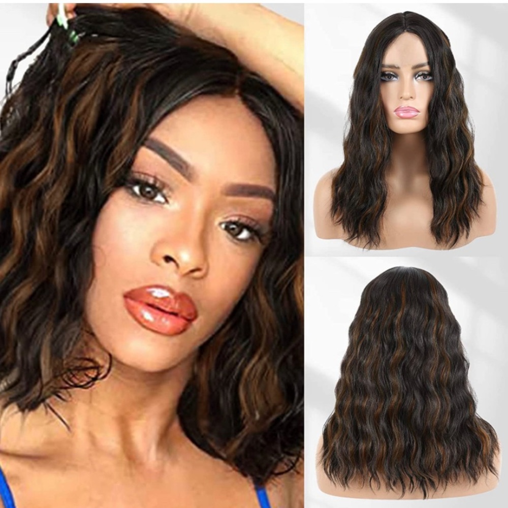 Middle Part Lace Front Wig Shoulder Length Wavy Synthetic Natural Brown 16” NEW